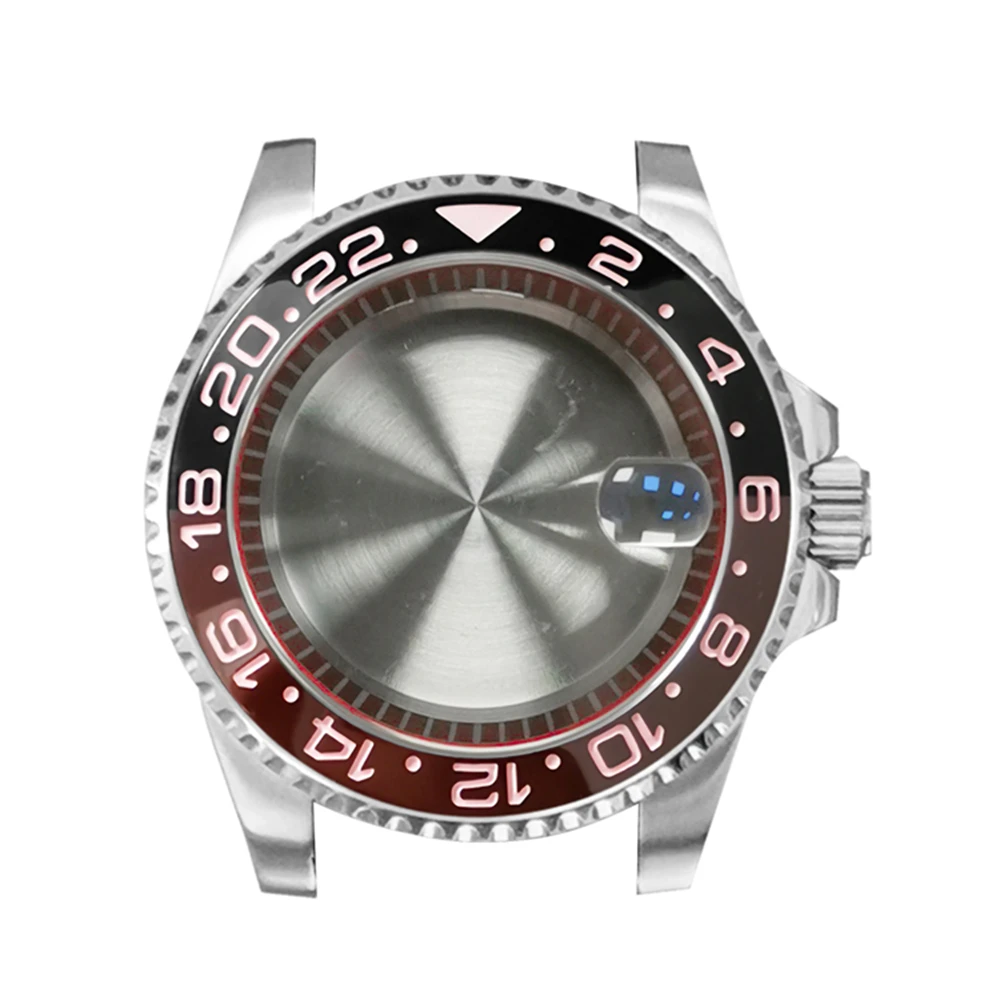 

Professional 40mm Case SUB GMT Bezel Red Chapter Ring Magnifier Sapphire Glass 316L Steel Shell For NH35/NH36 Movement