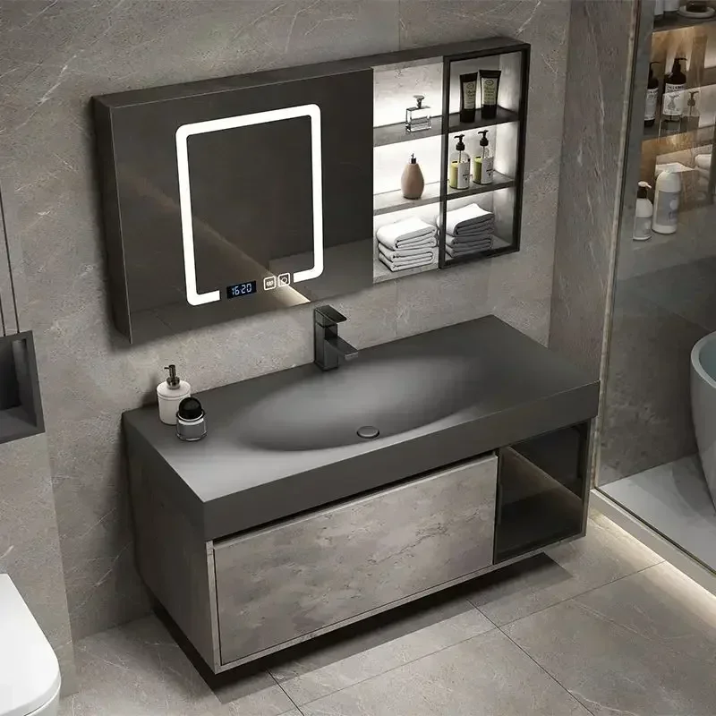 

Modern Bathroom Cabinet Smart Mirror Cabinet Rock Integrated Washbasin Bathroom Vanity Cabinets With Sink Bathroom Furniture New