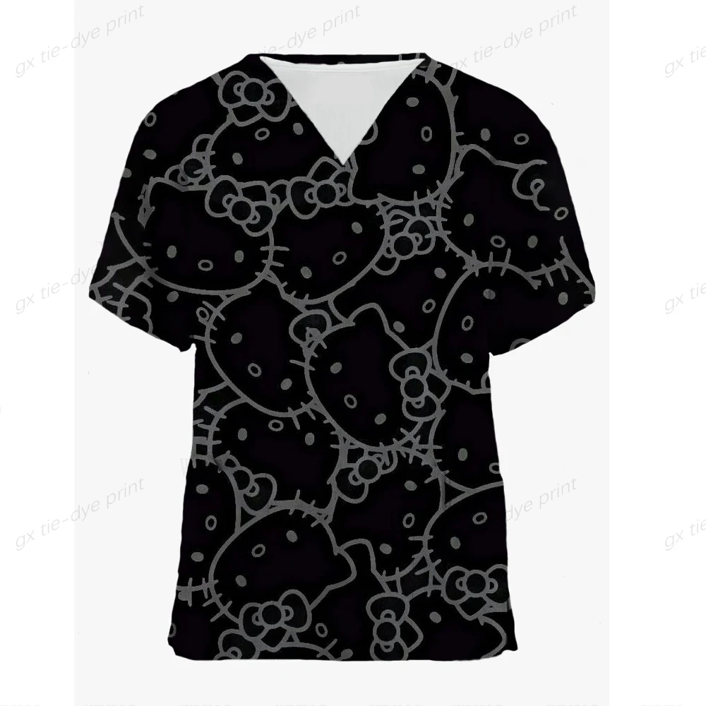 2024 Hello Kitty Print Scrub top donna dentista uniforme da lavoro infermiera Scrub uniformi Medicos Para Mujer Tooth Hospital Workwear