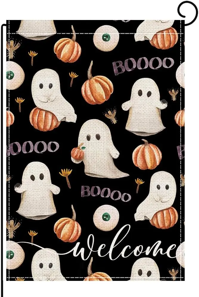 Halloween Garden Flag 12x18 Inch Double Sided, Halloween Welcome Garden Flag, Ghosts Pumpkins Halloween Yard Flag for Halloween