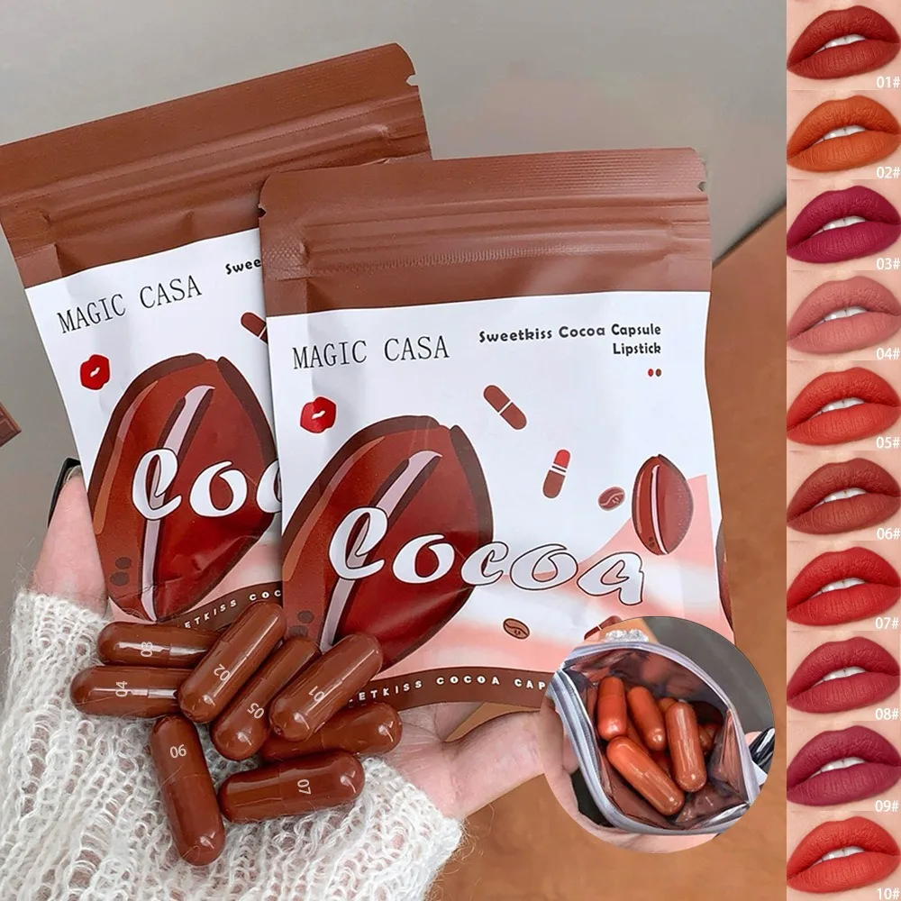 10 Colors Coco Capsule Lipstick Set Velvet Matte Waterproof Lip Glaze Sexy Nude Easy To Color DIY Lip Stick Novelty Makeup