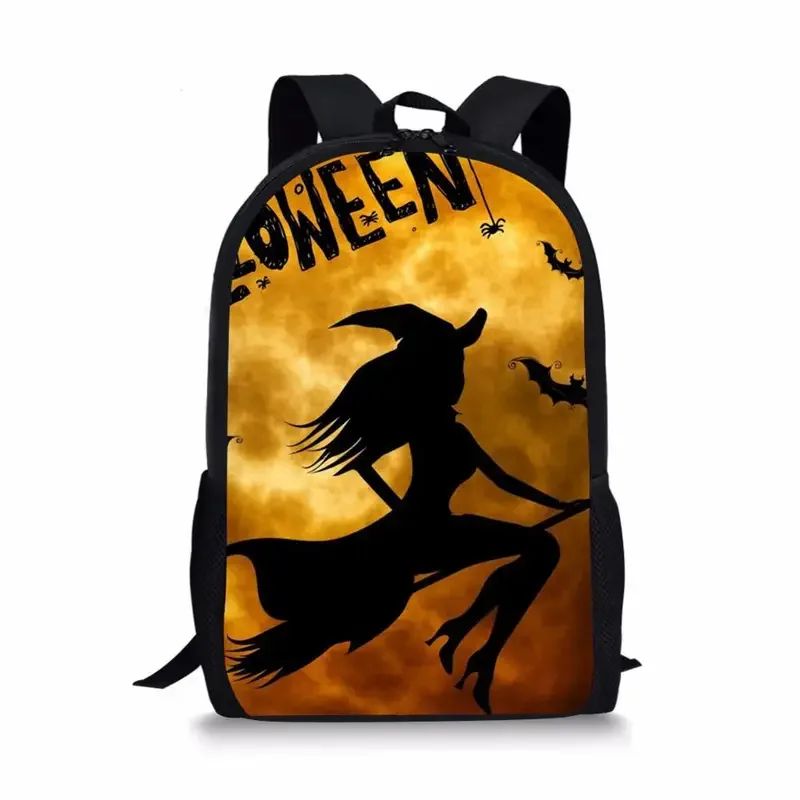 

Witch Pattern Backpack Happy Halloween Bats Print School Bag for Boys Girls Teenager Rucksack Kids Party Bags 16 Inch Bookbag