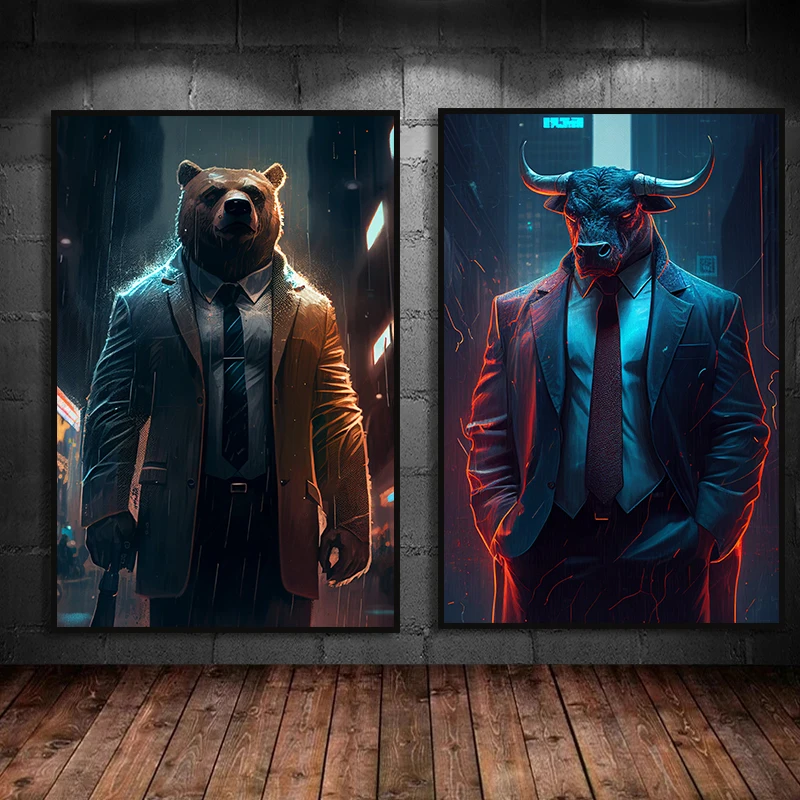 Modern Bear & Bull Poster Print Canvas Stock Market Wall Art Poster Wall Street Traders Hd Modular Pictures Office Home Decor