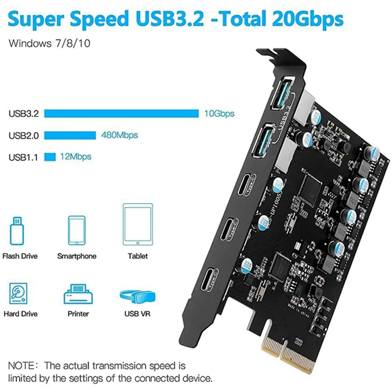 PCIe To USB 3.2 Gen 2 Adapter Card PCI Express Expansion Card PCI-E Add on Cards Riser for PC Windows 10/8/7 and MAC