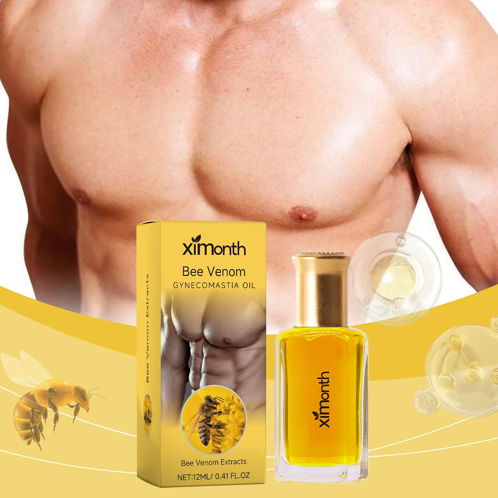 Bee Venom Male Chest Care Oil Men's Chest Firming Contour Moisturizing Skin Massage Care