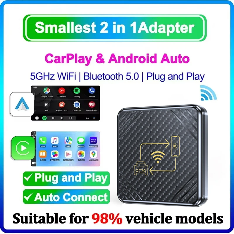 

Car Ai Box 2 in 1 Wireless CarPlay Adapter Android Auto Wireless Adapter USB Dongle Plug & Play Carplay Wireless Car TV Box