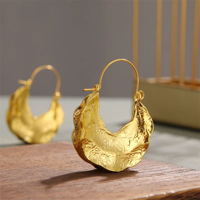 Vintage Natural Water Droplet Pendant Earrings For Women Creative Stainless Steel Irregular Folded Earring Party Banquet Jewelry