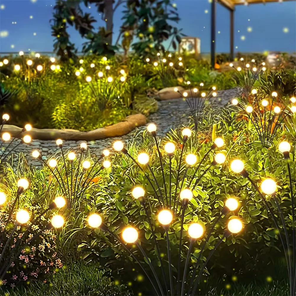 Solar Powered Garden Lights Firefly Lights 10LED Outdoor Waterproof Vibrant Swaying Lights for Patio Pathway Decoration