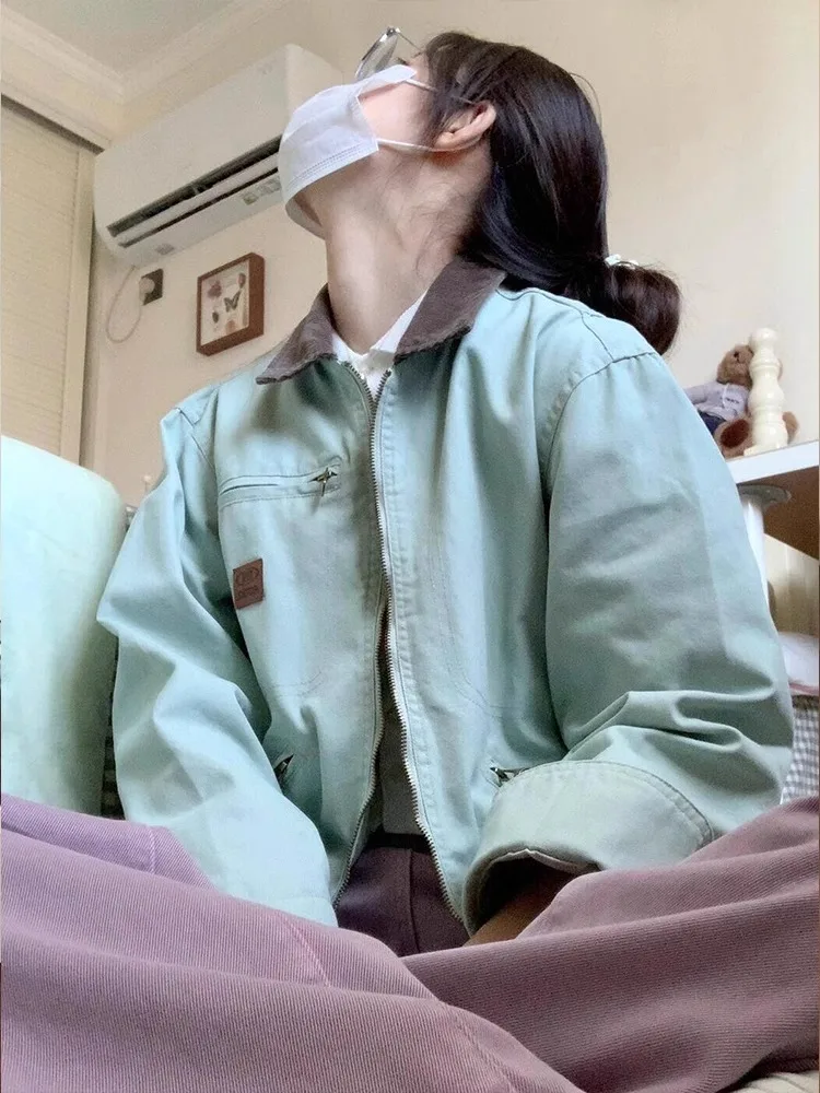 

Женская одежда в стиле ретро в американском стиле, весна-осень 2023, новый цвет, блузка, модный дизайн, свободный крой, рабочая одежда с воротником, джет