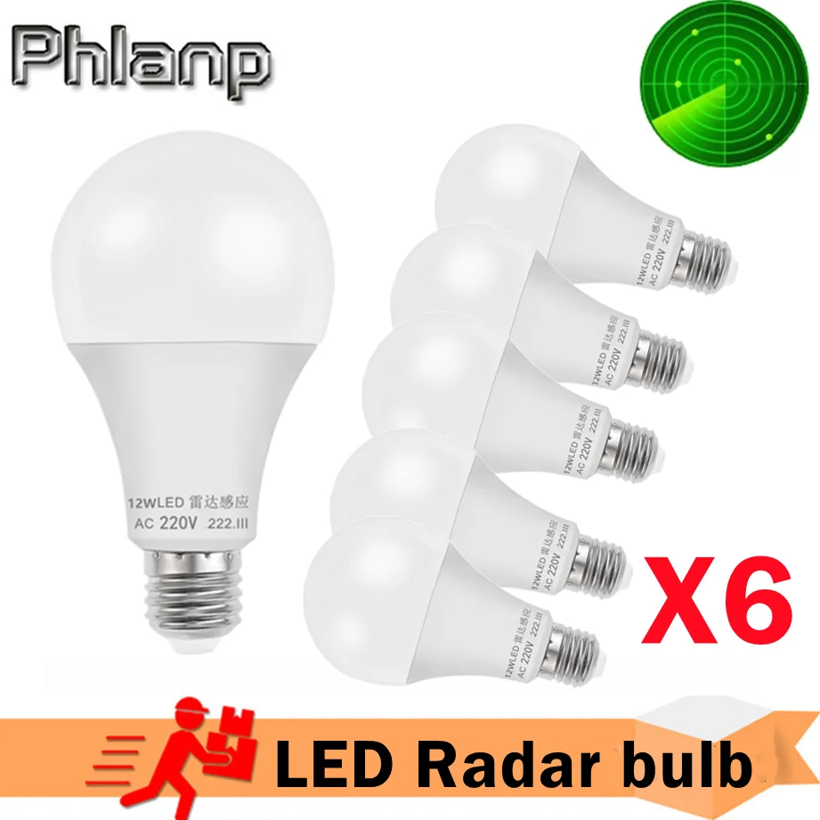 LED Radar Sensitive E27 Light Bulb Energy Saving Auto On Off Smart Detection Motion Sensor Light 220V 5/7/9/12W Lampada LED