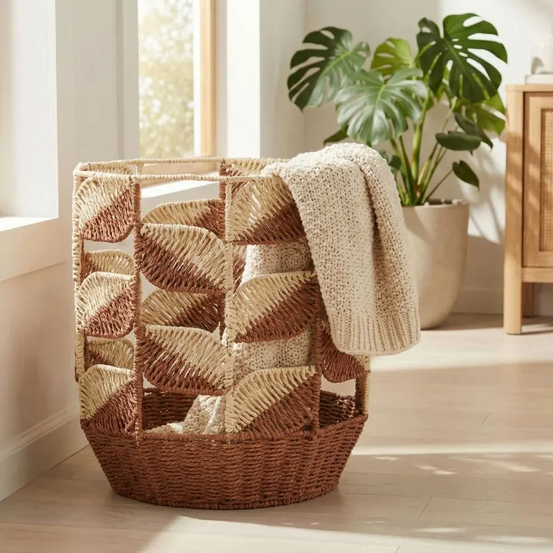 Large Capacity Rattan Storage Basket for Bedroom Living Room Laundry Dirty Clothes Organizer Paper Rope Sundries Sorting