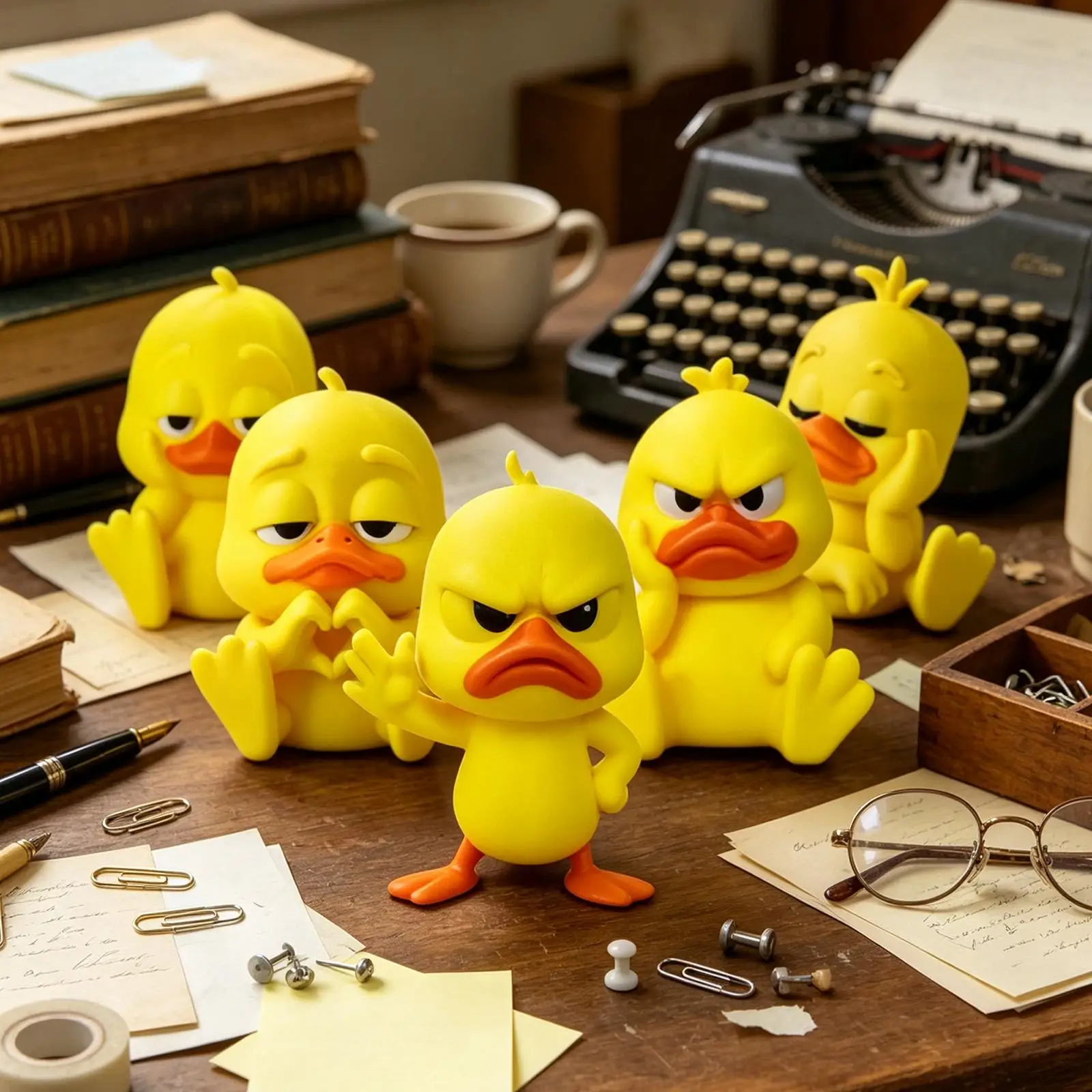 5PCS 3D Printed Creative Angry Duck Set Desktop Ornament Cute Weird Duck Car Interior Decor Funny Birthday Gift Duck Figurine