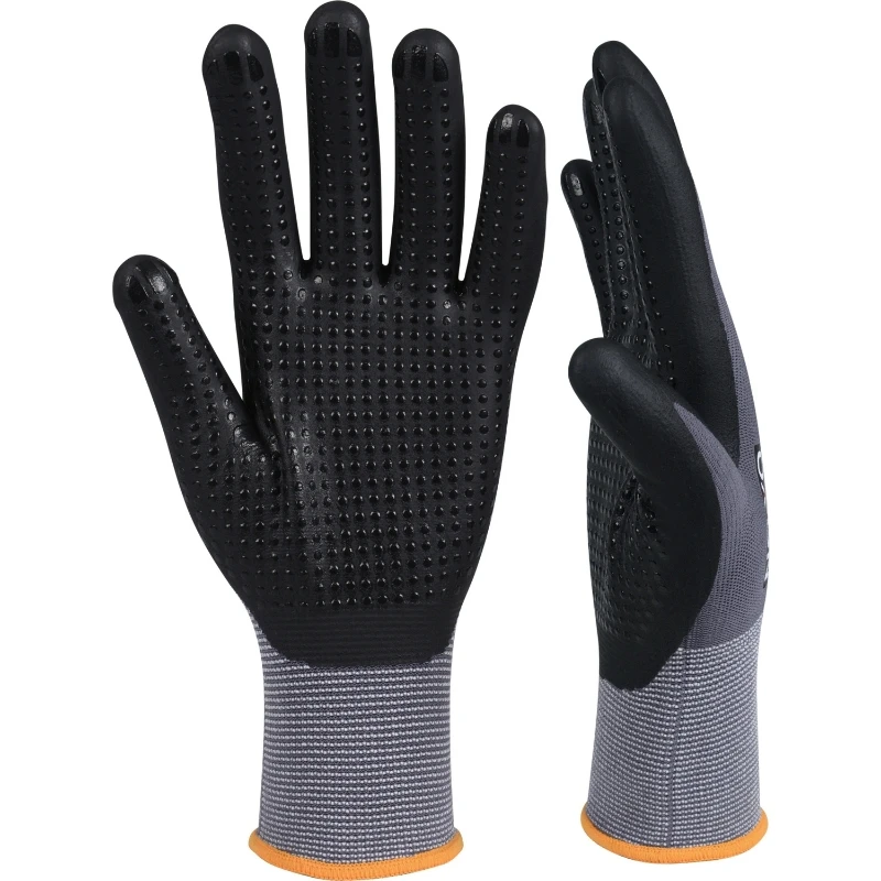 

Nitrile Coated Nylon Safety Work Gloves Anti-Slip Dots Seamless Knit Working Gloves for Men Construction Auto Garage Warehouse