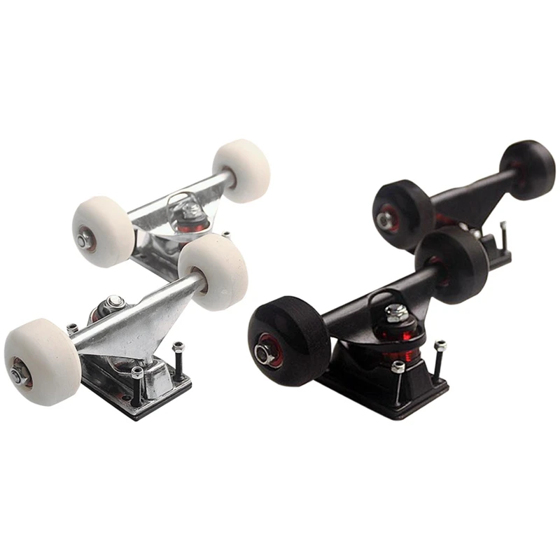 2 Sets Skate Board Wheels Aluminum Alloy Skateboard Trucks Rubber Four-Wheel Longboard Parts Mini Cruiser