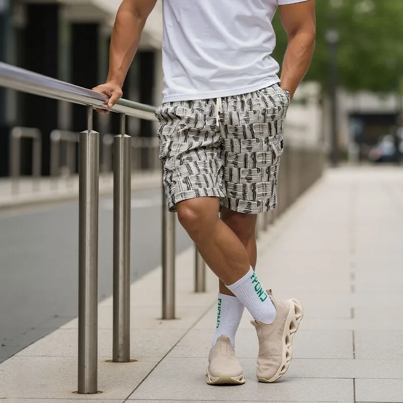 

Men's Woven Pattern Cargo Shorts with Elastic Waist Drawstring Casual Summer Quick Dry Utility Shorts with Side Pocket
