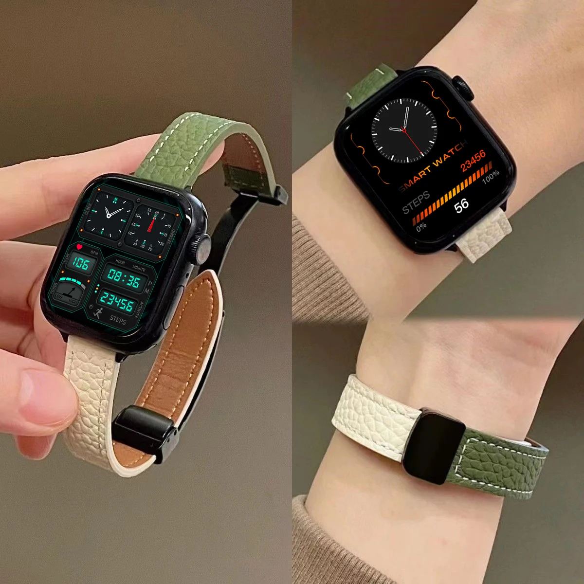 Leather Magnetic Strap For Apple Watch S10 42/46mm 9 8 7 6 SE 5 4 Slim Folding Buckle Watchband 38 40 44mm 45mm 41mm For iwatch