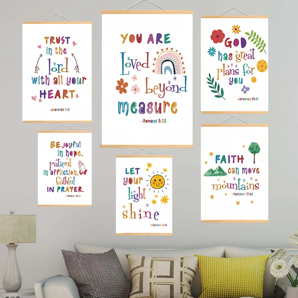 Inspirational Bible Verse Wall Art Solid Wood Hanging Paintings Christian Scripture Decor with Psalms Proverbs, Spiritual Accent