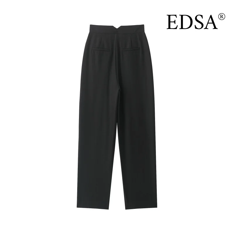 EDSA – pantalon plissé taille moyenne pour femme, pantalon Long à jambe droite, assorti avec tout