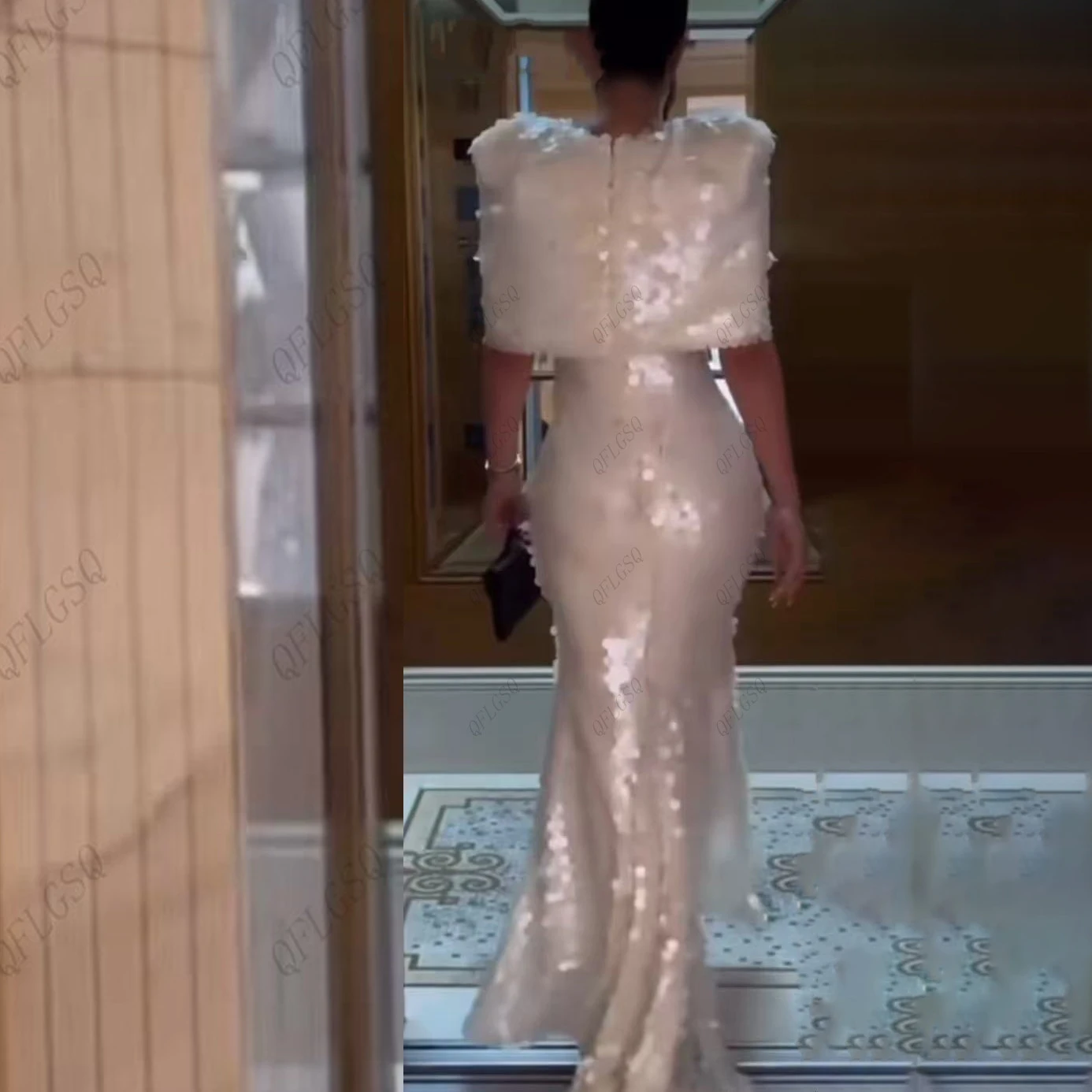 Oszałamiające suknie balowe z cekinami, z rękawami, do ziemi, eleganckie sukienki damskie w stylu Dubai, białe sukienki wieczorowe z cekinami szyte na miarę.