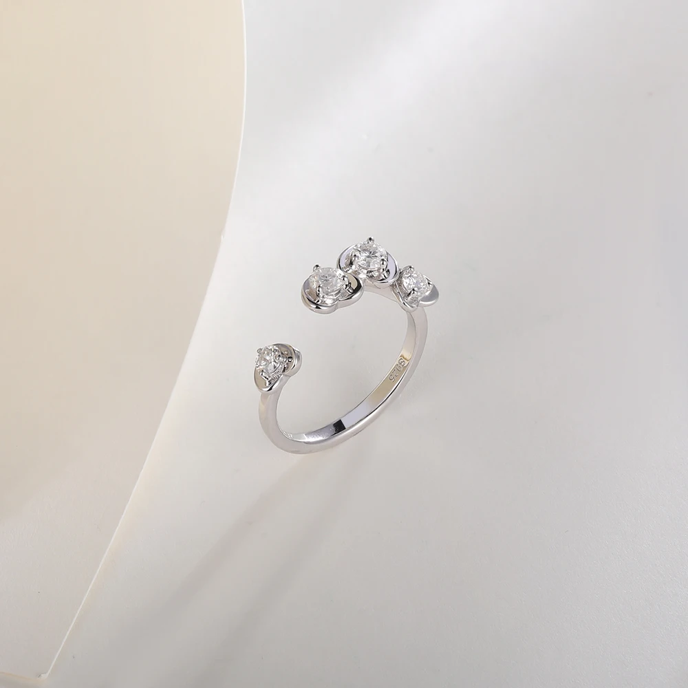 HFE Heart Shaped Moissanite Open Ring 925 Sterling Silver 18K White Gold Plated Ring Women's Exquisite Jewelry Party Gift