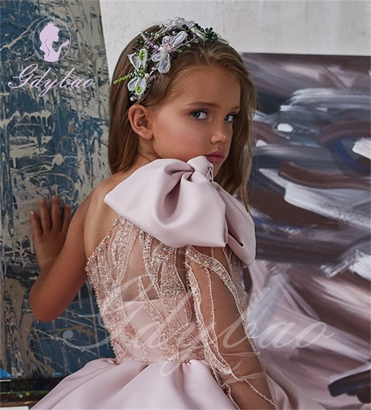 Pink One Shouleder Flower Girl Dresses for Wedding Sequins Satin Kids Little Bride Evening Party First Communion Ball Gowns