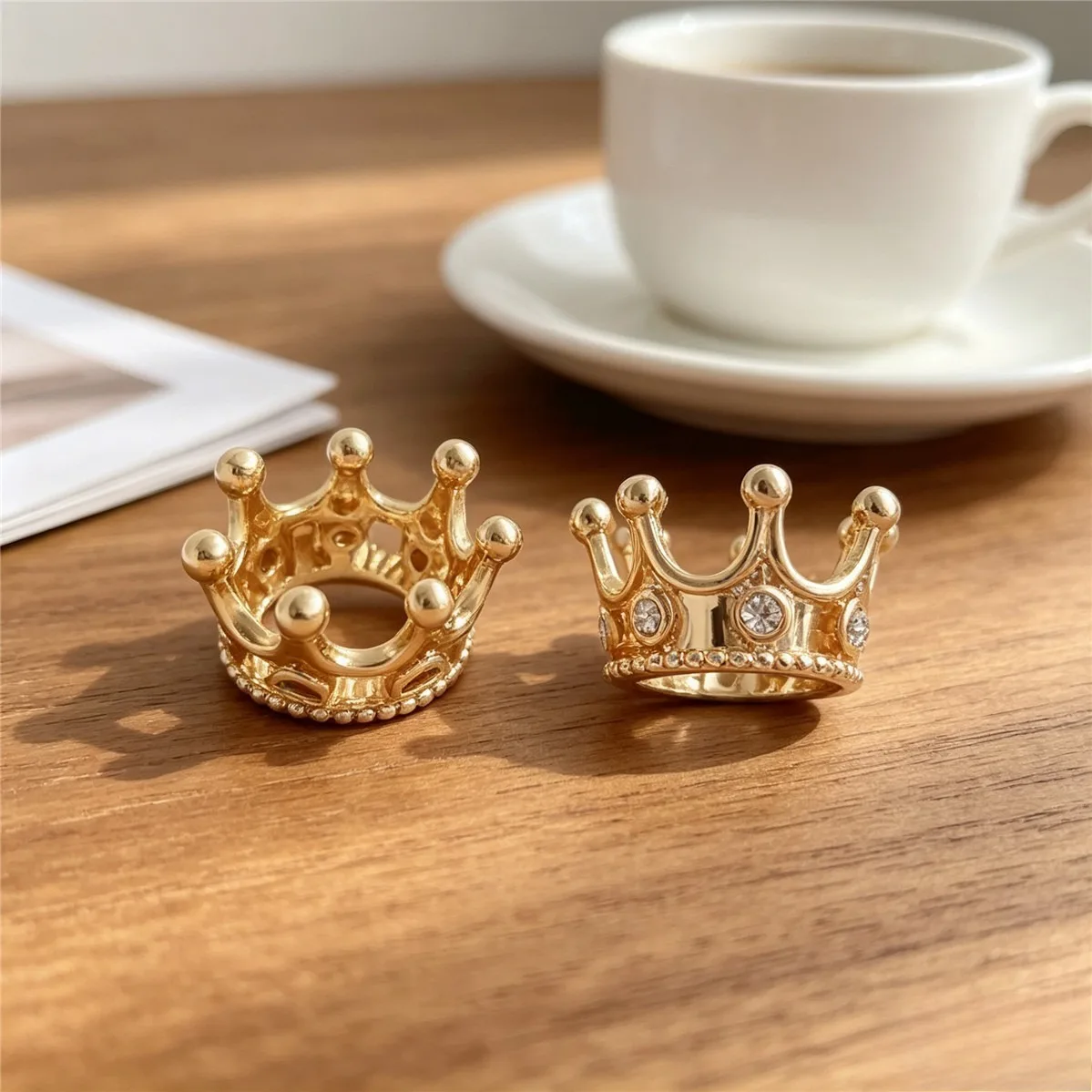 Brass 14K Gold Plated Anti-fade Zircon Crown Spacer Beads 18K Tone Bezel Rings DIY Bracelet Jewelry Findings
