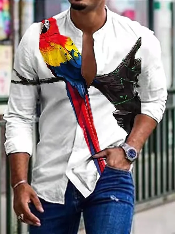 

Men's Pure Color Printed round Neck Shirt Casual Style Long Sleeve Collar Breathable Polyester Fiber Summer Fashion