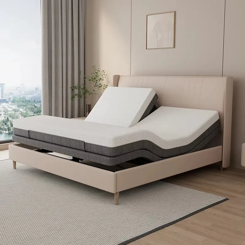 Adjustable bed frame Split bedside smart bed  upholstered bed base with massage function, ergonomic foot and head tilt design