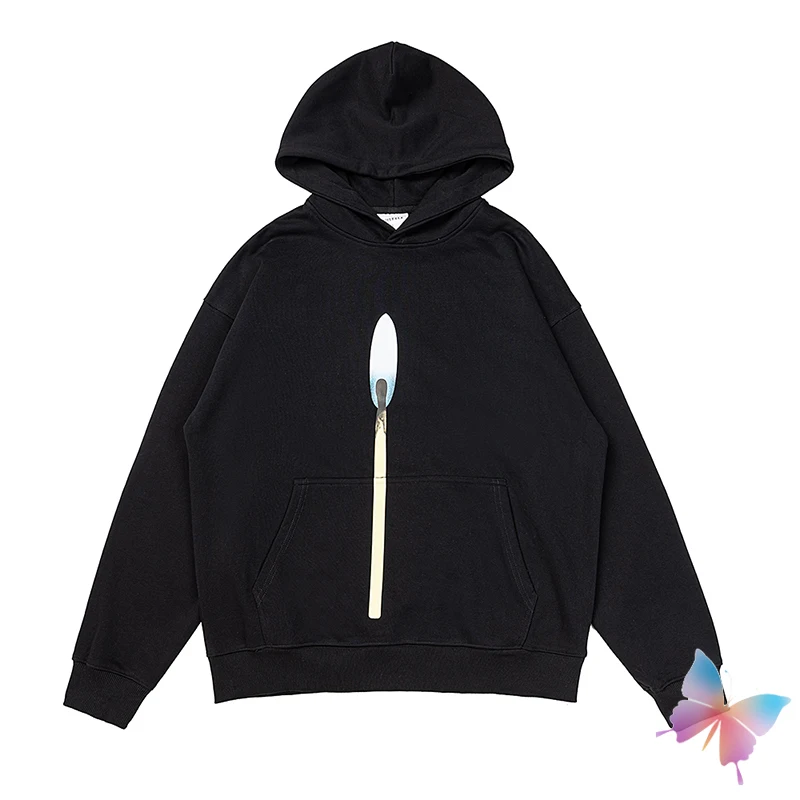 Stock Winter Kanye Hoodies Oversized Burning Matches Digital 2 Print Men Women Black Hooeded Sweatshirt Casual Terry West Hoodys