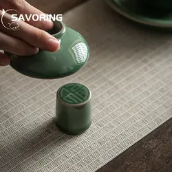 Handmade Celadon Teapot Cover Holder Antique Embossed Teapot Lid Stand Zisha Lid Bracket Kung Fu Teaset Tea Ceremony Accessories