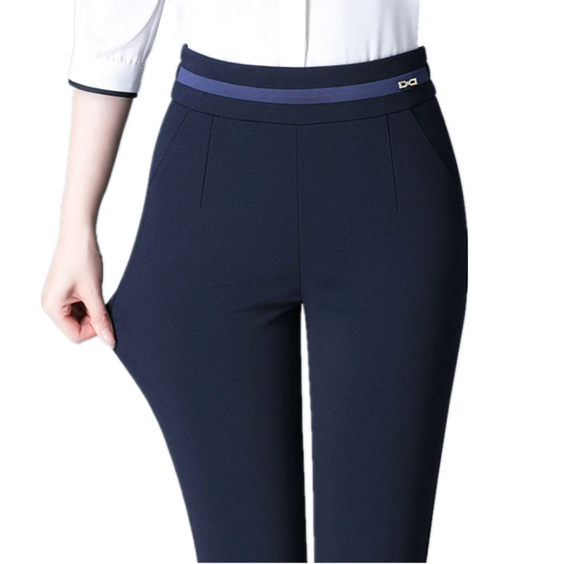 2024 Spring New Casual Women\'s Pants, High-waisted Elastic Straight Trousers, Outside The Female Suit Pant Black, Khaki, Blue