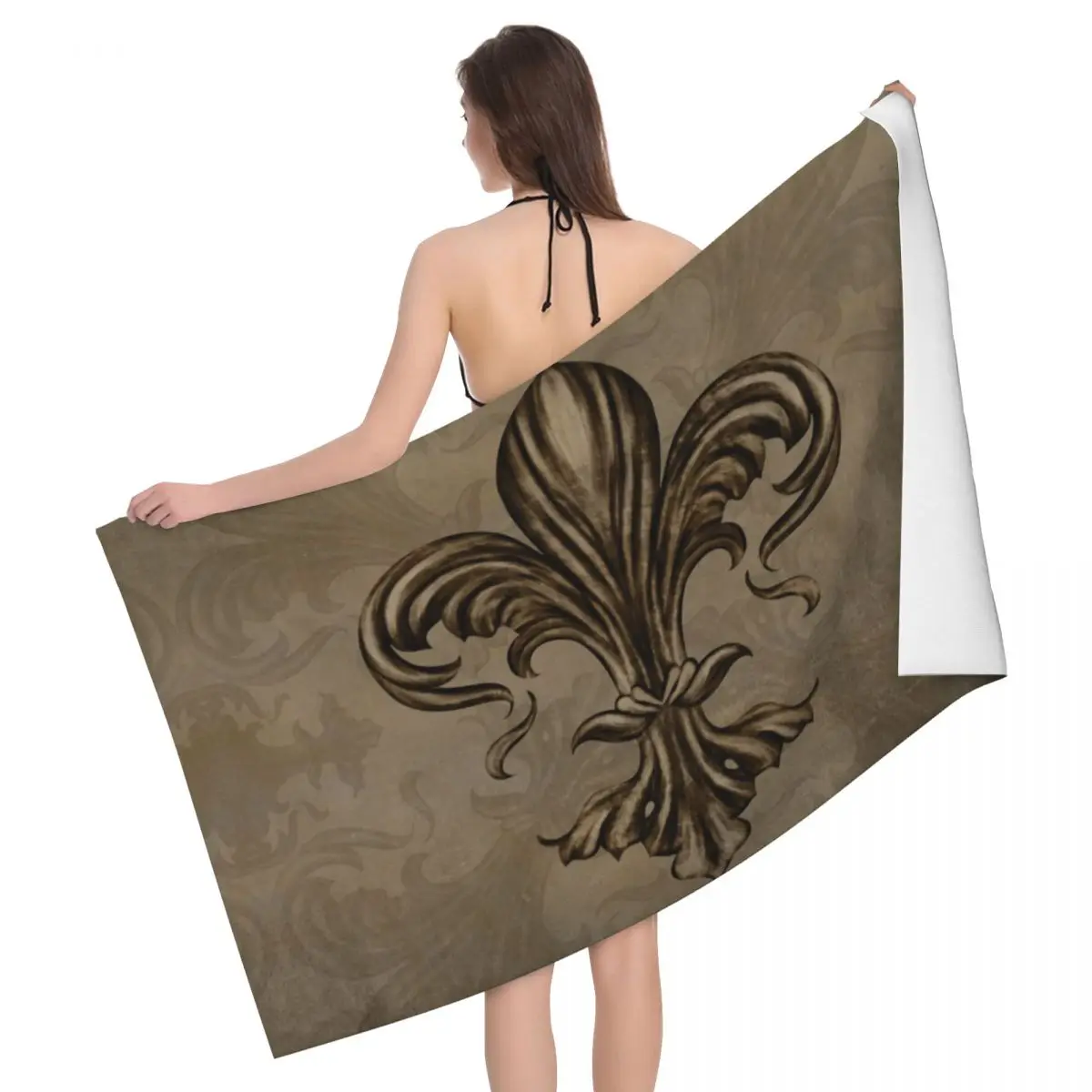 

Vintage Fleur De Lis Lily Flower Beach Towel Quick Dry Fleur-De-Lys Super Soft Microfiber Pool Sauna Towels