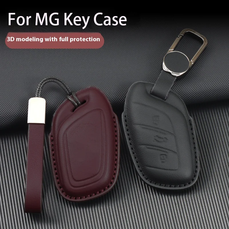 

Genuine Leather for MG 4 2023 Mg4 Ev MG HS GT ZS EV ZX MG5 MG6 3 Button Remote Car Key Case Cover Holder Keychain Accessories
