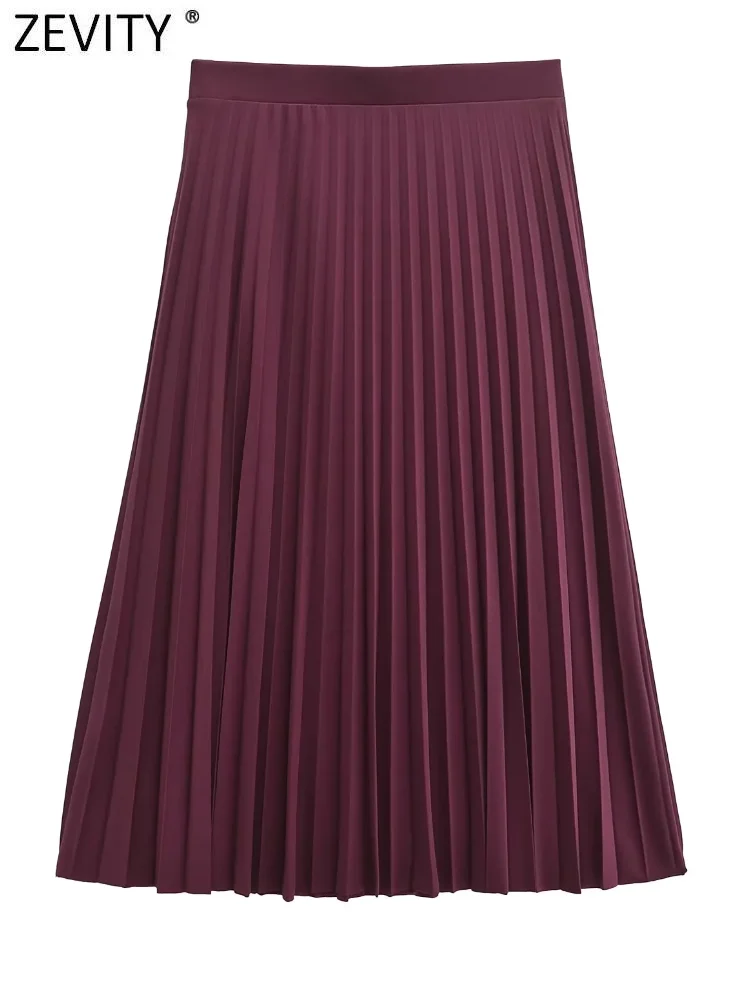 Zevity Women Fashion Solid Color Pleated Kneeth Skirt Faldas Mujer Female Chic Side Zipper Casual Slim Brand Vestidos QUN7183