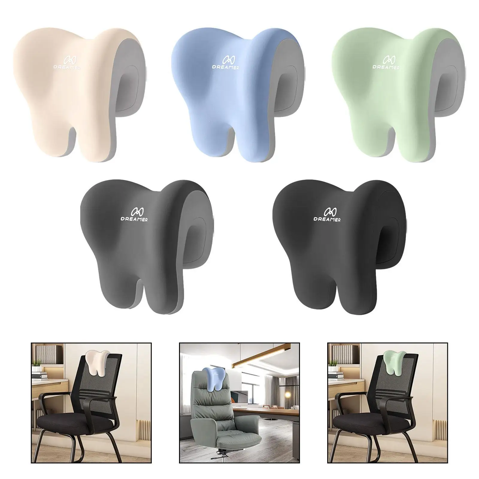 كرسي مكتب لدعم الرقبة، غطاء قماشي مريح وجيد التهوية، وسادة قيلولة