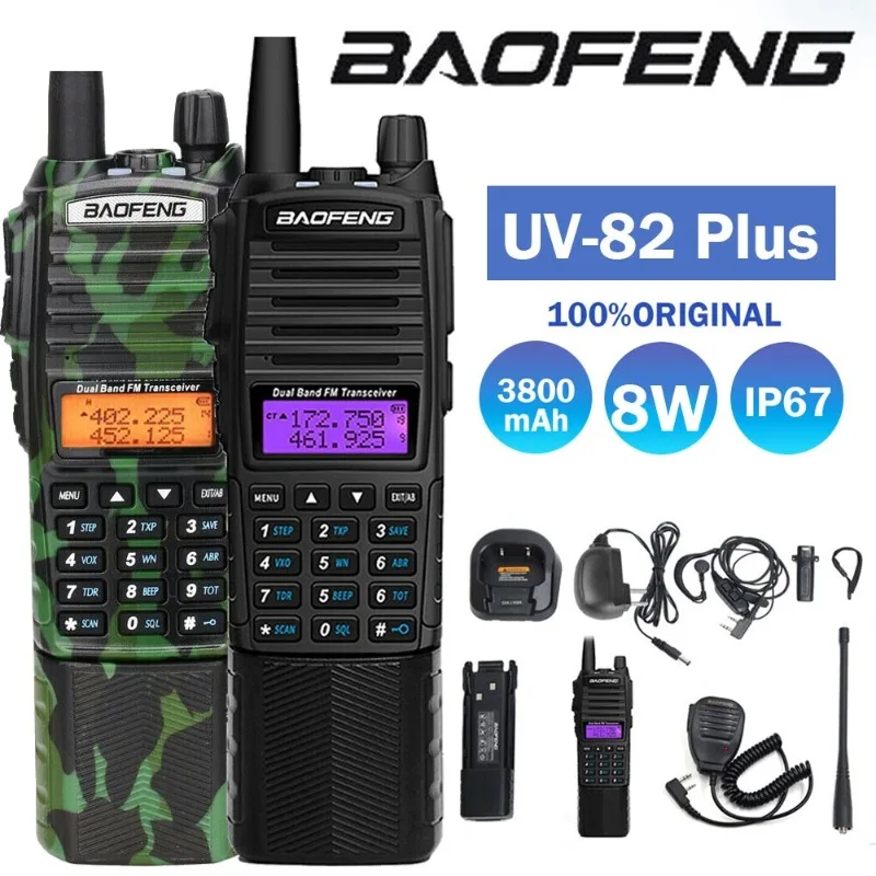 

Baofeng UV-82 Plus Extended Battery 3800mA Dual PTT Walkie Talkie UV82 Dual Band VHF/UHF FM 10Km Long Rang Two Way Ham CB Radio