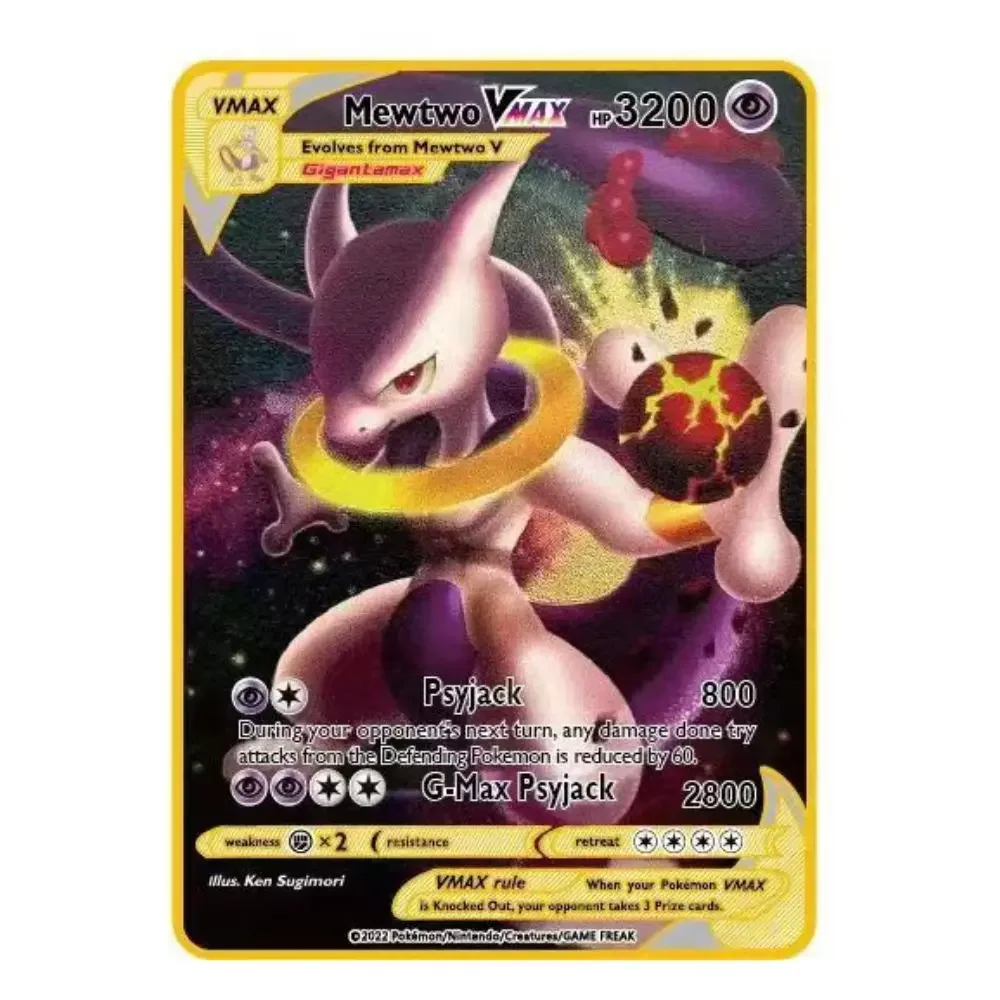 Arceus-Tarjetas de metal de Pokémon vmax de 10000 puntos, pikachu, charizard, edición limitada dorada, regalo para niños, tarjetas de colección de