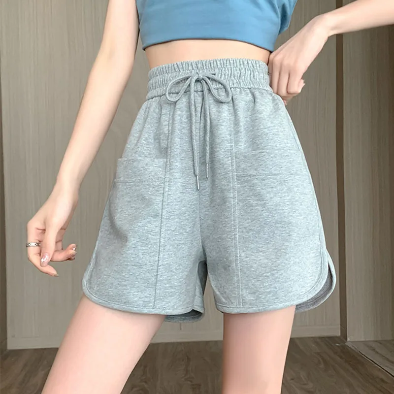 Women Shorts 2023 Summer New Candy Color Loose Wide Leg Short Pants Fashion Casual Lady Elastic Waist Beach Straight Shorts