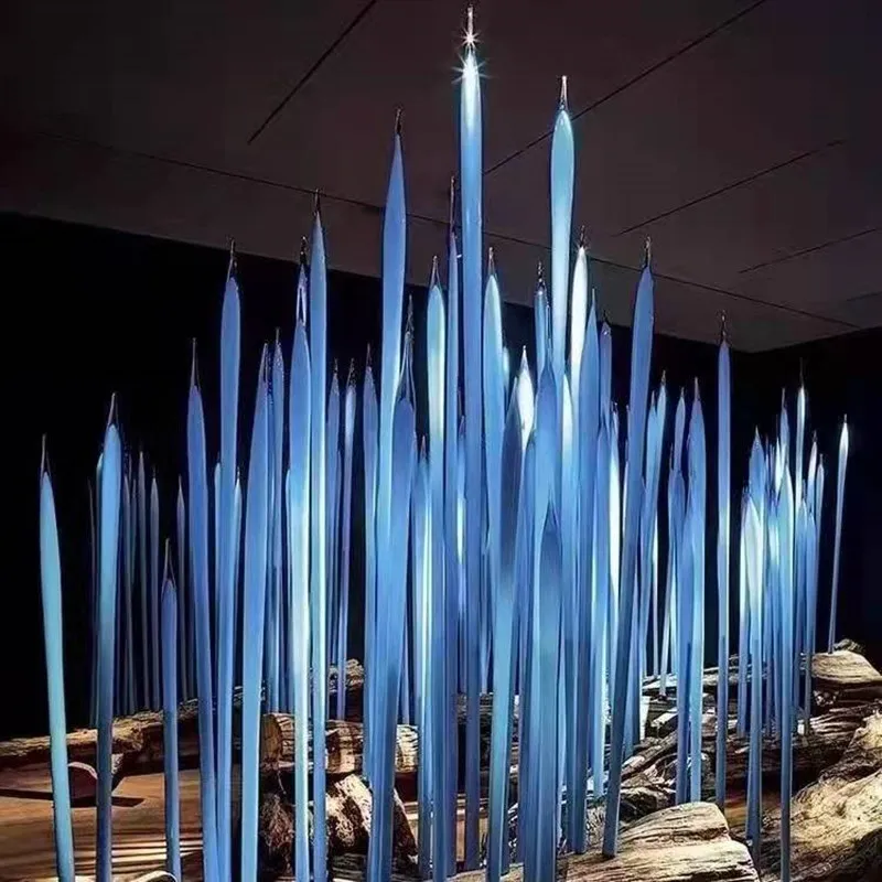 Chihuly Glass Reeds Garden Art Decor Blue Spears Hand Blown Murano Glass Tall Spike Outdoor Sculpture