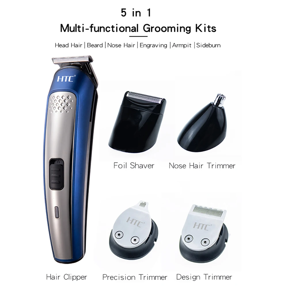 Htc Usb 5 In 1 Multi-Functional Groom Kits Rechargeable Hair Trimmer Nose Carving Beard Head For Men Hair Clipper Set