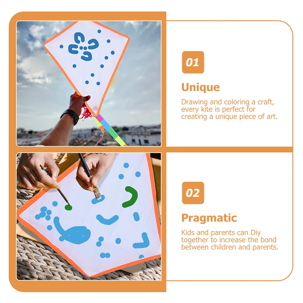 

4 Pcs Outdoor Toys for Kids DIY Kite Supply Funny Drawing Kites Ages 8-12 Interactive Painting White Child