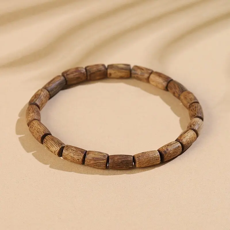 Chinese Style Lucky Blessing Natural Hainan Qinan Agarwood Barrel Bead Bracelet Unisex High Oil Single Multi Layer 4mm 5mm 6mm