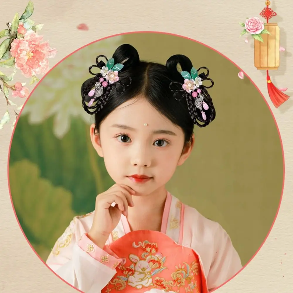 

Красные детские заколки для волос с кисточками и косами, головные уборы для Китайского Нового года, старинные головные уборы, детские головные уборы, шпильки для волос в стиле Ханьфу для детей