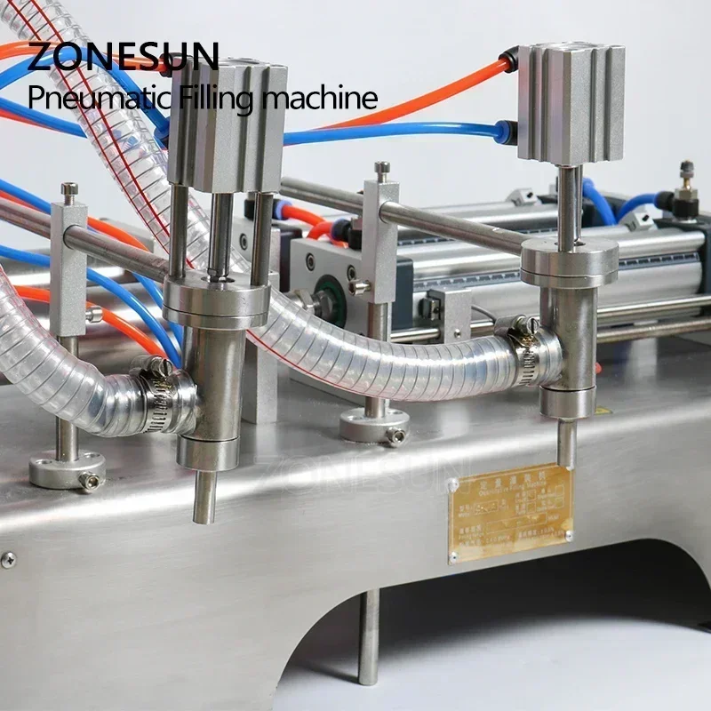 

ZONESUN ZS-YT2 Pneumatic Double Head Piston Pump Liquid Filling Machine for Shampoo Juice Milk Edible Plastic Oil Bottle