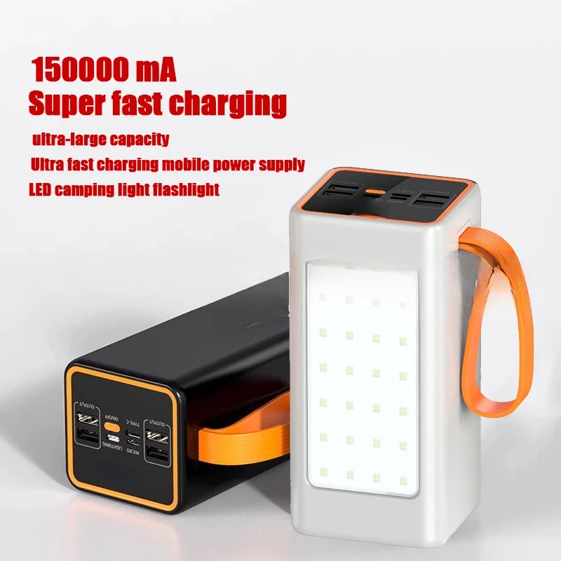 Authentic New Power Bank 150000 mA Super Large Capacity Ultra Fast Charging Mobile Power Supply LED Camping Light Flashlight