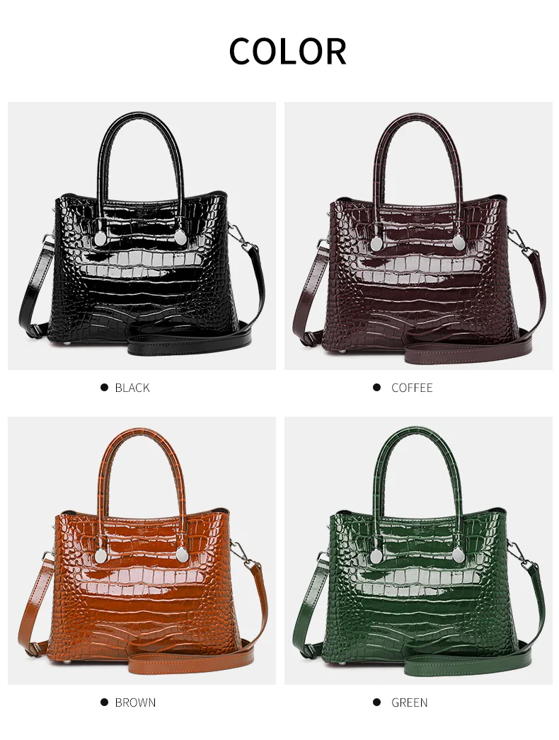 Echte Rindsleder-Handtasche mit Krokodilmuster für Damen, Glänzende Leder-Tragetasche, Tragbare Umhängetasche mit Mehreren Taschen für Pendlerinnen – Detail 4