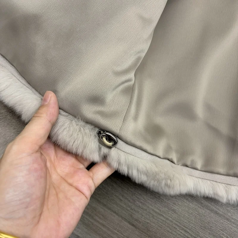 New High Quality Real Natural Rex Rabbit Fur Coat for Women Long Sleeves Luxury Fur Coat Thick Warm Outerwear Female Jackets