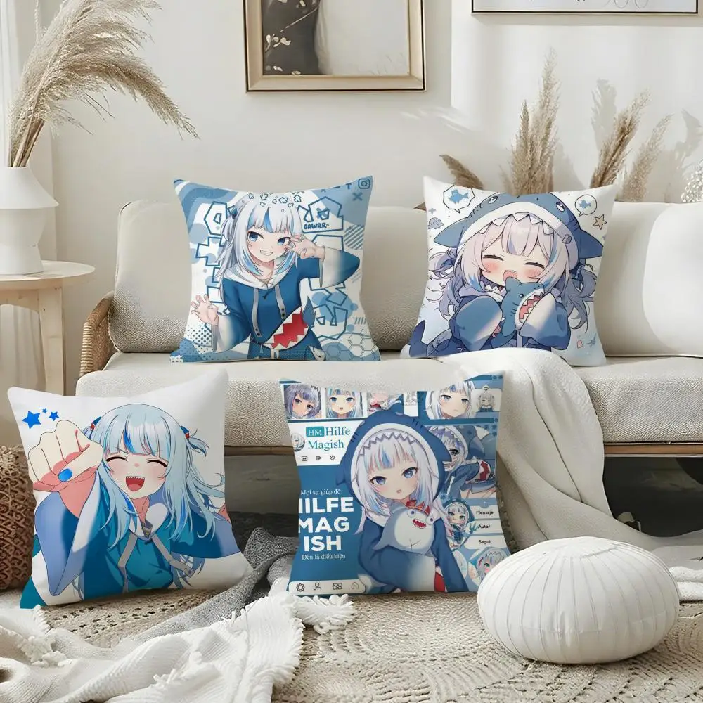 Cute G-Gawr Gura Cushion Cover Pillow Case Plush Fabric Soft Double Sided Print Home Sofa High Quality Cushion