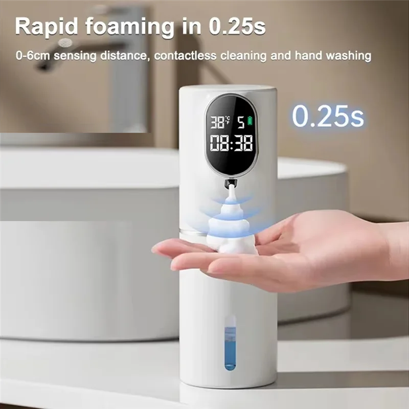Dispensador de espuma de sabão inteligente 5 engrenagens touchless 320ml temperatura tempo display automático sensor infravermelho dispensadores de sabão