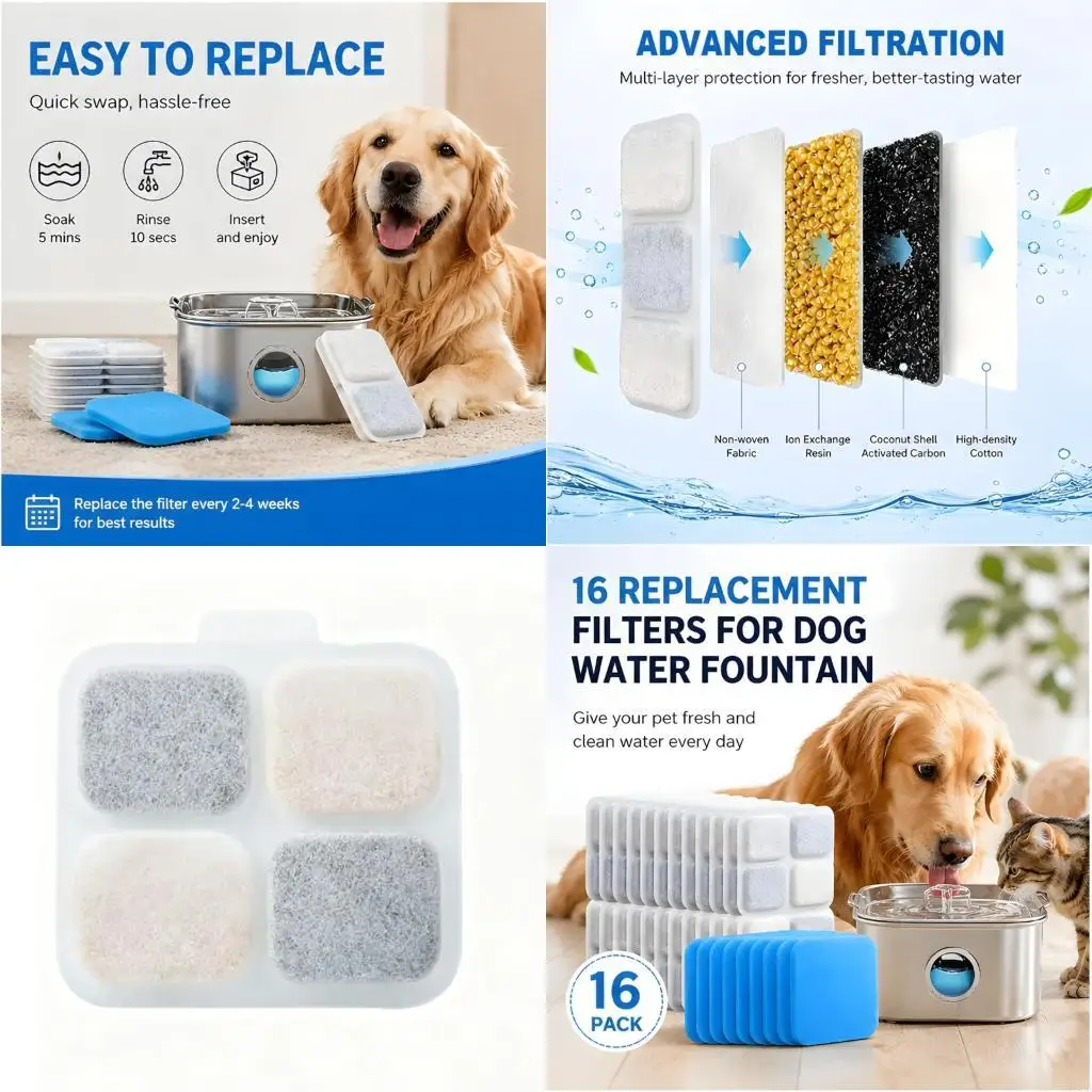 M6CB 16X Water Filter Inserts For Pet Drinking Device Improves Taste And Encourages Consumption